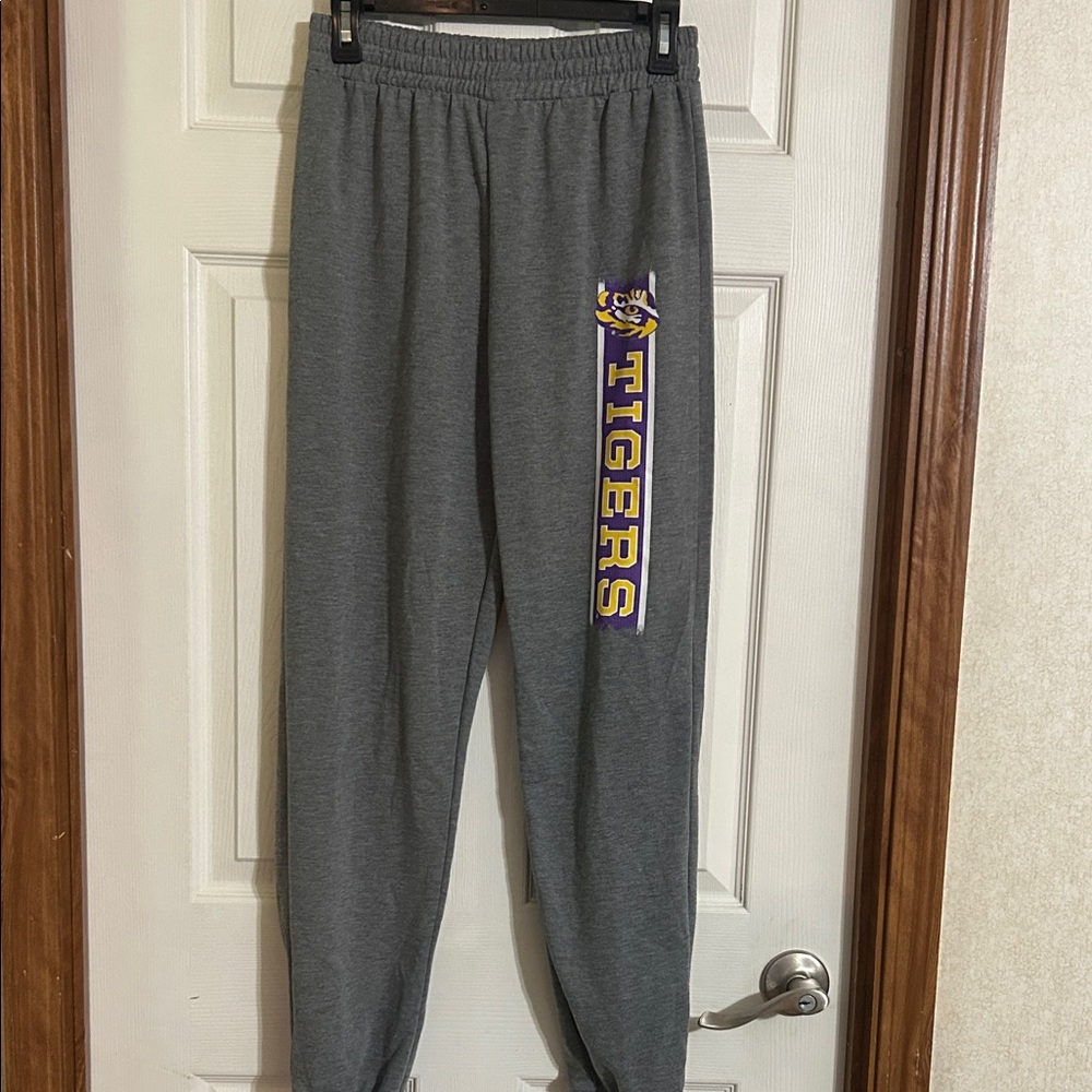 Gray Joggers with Purple and Yellow Tigers Print